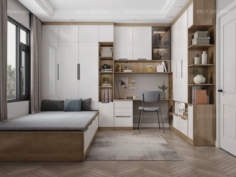 Mẫu thiết kế nội thất phòng ngủ 15m2 dành cho nhà phố