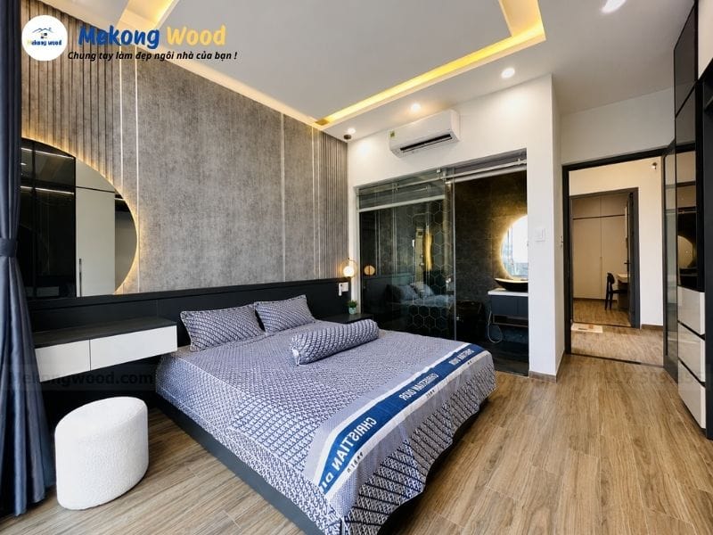 thiết kế nội thất phòng ngủ 15m2 có toilet dành cho nhà phố