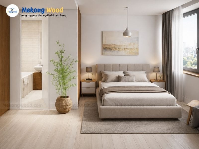 thiết kế phòng ngủ 15m2 chung cư kép kín có toilet