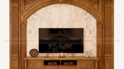 Mẫu Vách Tivi Tân Cổ Điển Gỗ Tự Nhiên