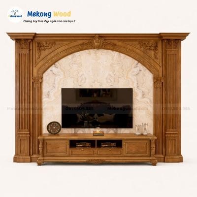 Mẫu Vách Tivi Tân Cổ Điển Gỗ Tự Nhiên
