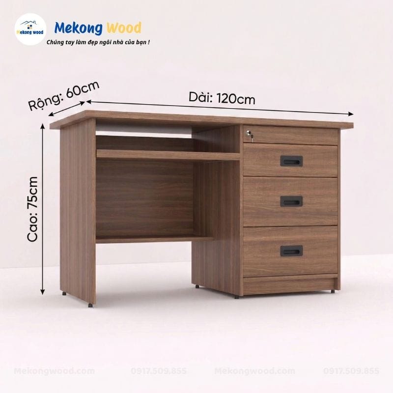 Kích thước bàn làm việc 3 ngăn tại nhà