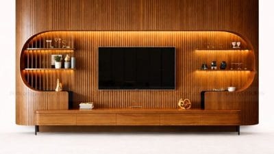Decor Vách Tivi Kèm Kệ Trang Trí Phòng Khách