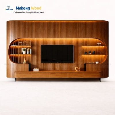 Decor Vách Tivi Kèm Kệ Trang Trí Phòng Khách