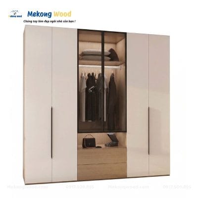 Mẫu tủ quần áo gỗ công nghiệp kèm cánh kính