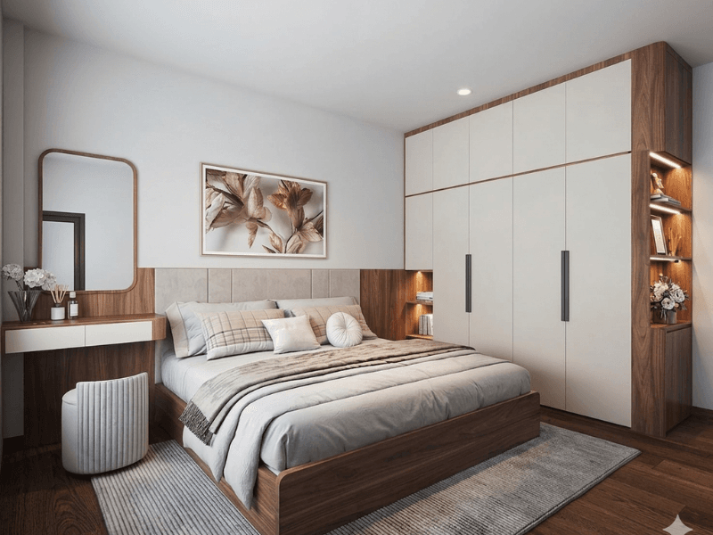 Hình ảnh combo nội thất phòng ngủ với tủ quần áo kịch trần