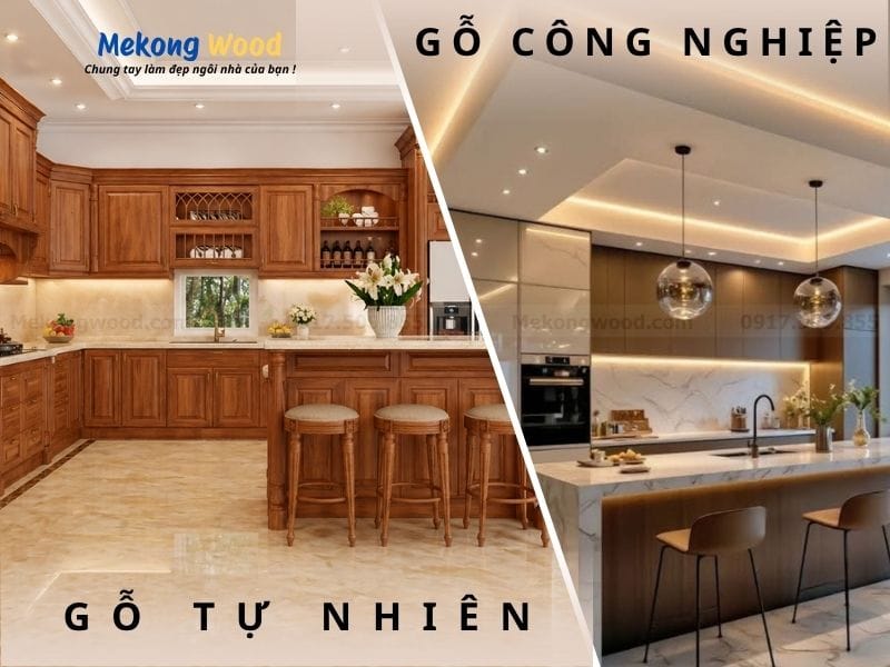 so sánh tủ bếp gỗ tự nhiên và gỗ công nghiệp