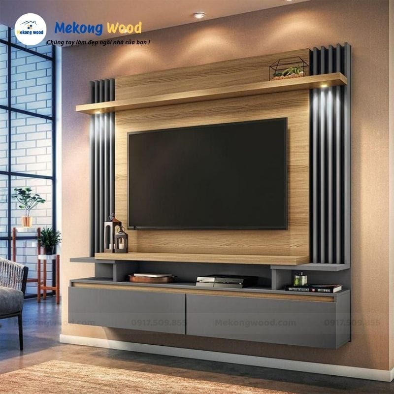 hình ảnh hoàn thiện thi công vách tivi