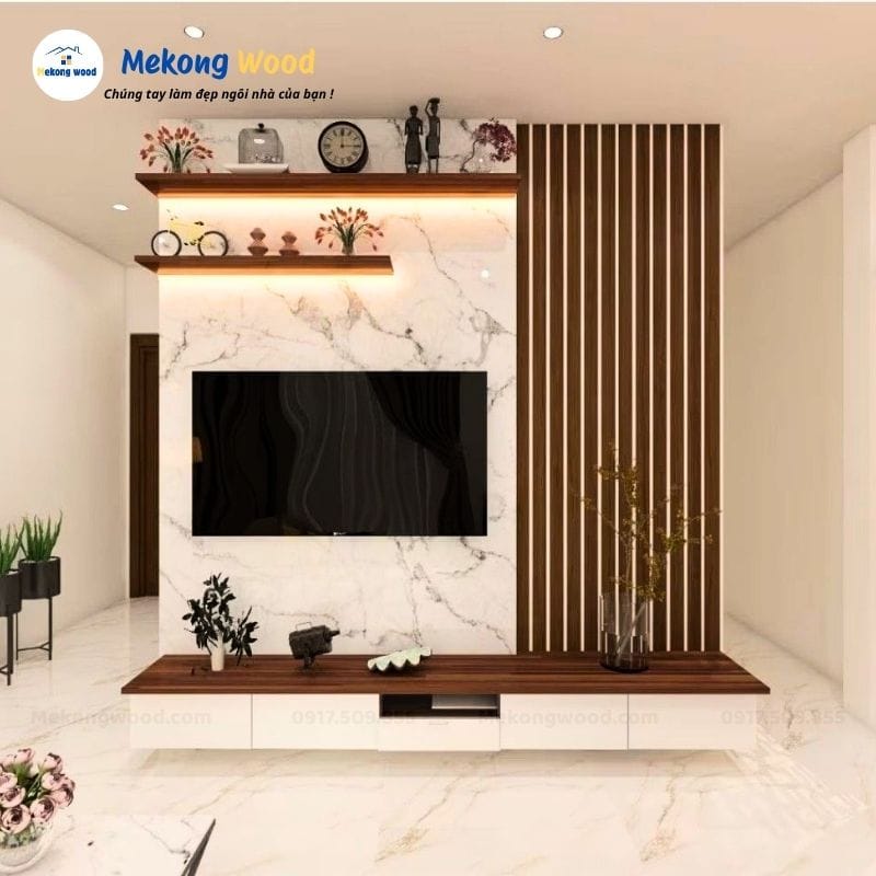 Mẫu thiết kế thi công vách tivi