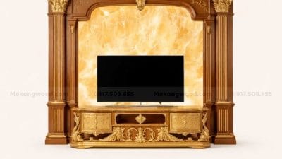 Thiết Kế Mẫu Vách Tivi Tân Cổ Điển Phòng Khách