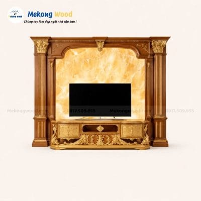 Thiết Kế Mẫu Vách Tivi Tân Cổ Điển Phòng Khách