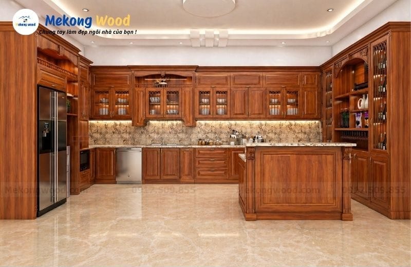 hình ảnh tủ bếp gỗ tự nhiên thiết kế sang trọng