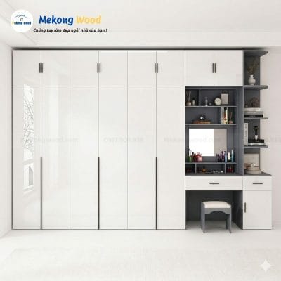 Hình ảnh tủ quần áo acrylic kèm bàn trang điểm