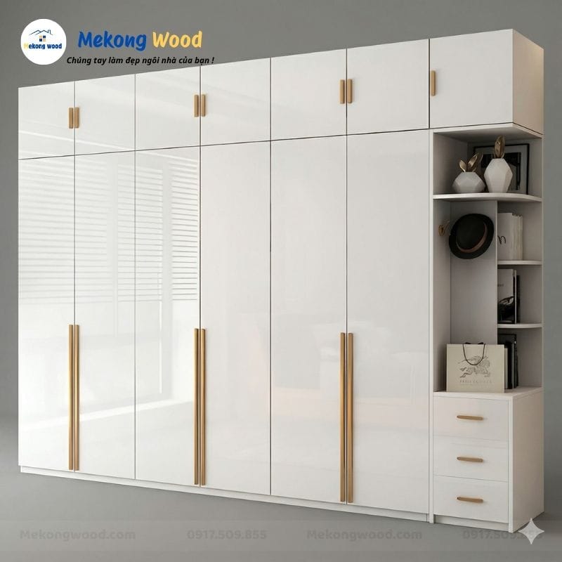 Tủ Quần Áo 6 Cánh Gỗ Công Nghiệp Phủ Acrylic