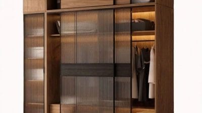 Tủ Quần Áo Cửa Lùa Cánh Kính Sọc Hiện Đại