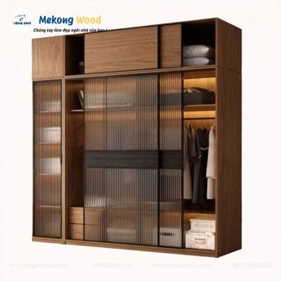 Tủ Quần Áo Cửa Lùa Cánh Kính Sọc Hiện Đại