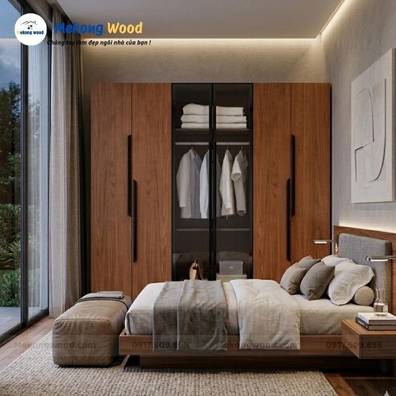 Hình Ảnh Tủ quần áo gỗ MDF cánh kính hiện đại trong phòng ngủ