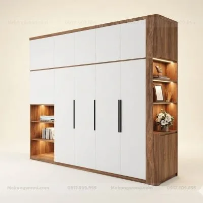 Tủ quần áo gỗ công nghiệp 4 cánh kịch trần - TAHD07