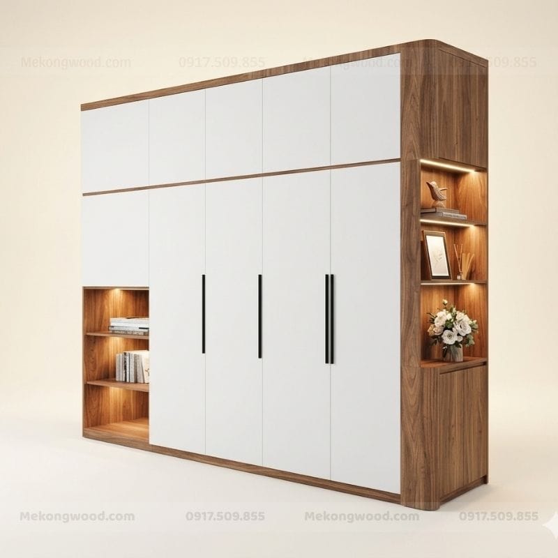 Tủ quần áo gỗ công nghiệp 4 cánh kịch trần - TAHD07