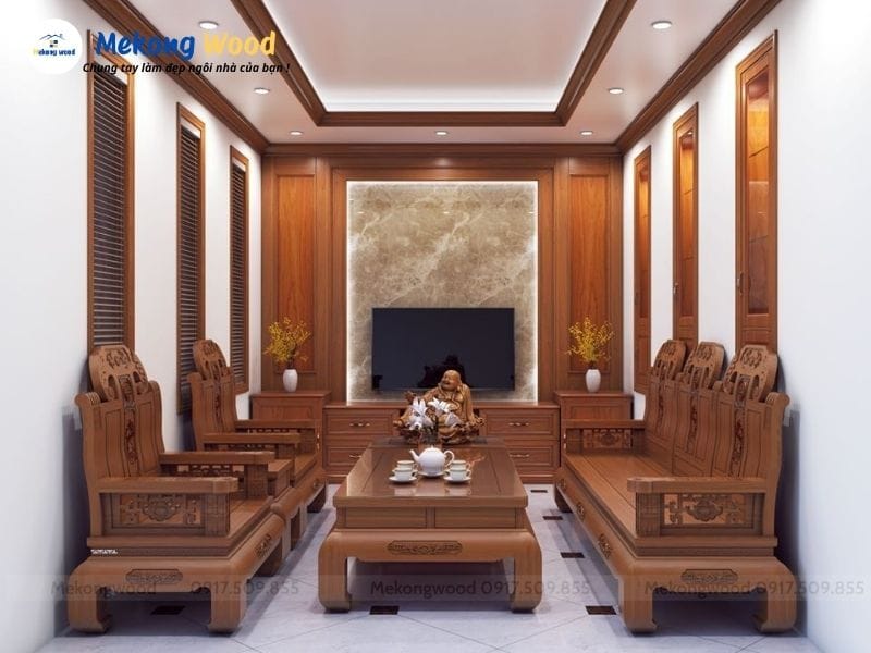 vách tivi gỗ tự nhiên nguyên khối