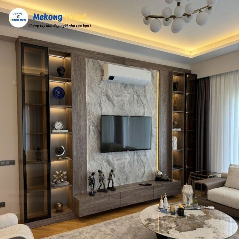 vách tivi kết hợp tủ rượu và kệ trang trí