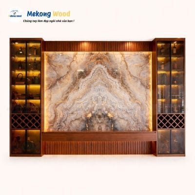 Vách Tivi Phòng Khách Kết Hợp Tủ Rượu Hiện Đại