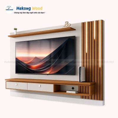 Vách tivi phòng ngủ kết hợp đèn led