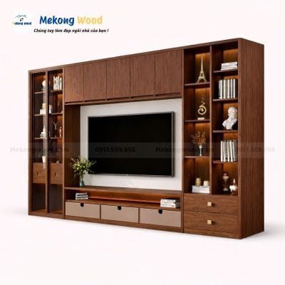 Vách tivi kết hợp tủ rượu phòng khách
