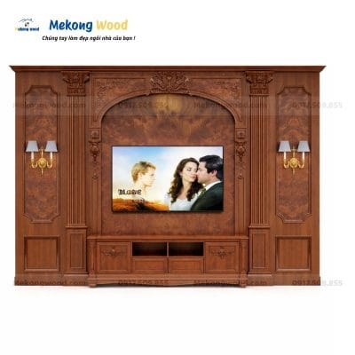 Vách tivi phòng khách tân cổ điển sang trọng và đẳng cấp