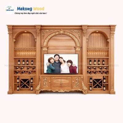 Vách Tivi Phòng Khách Tân Cổ Điển Và Tủ Rượu Trang Tríc Đẹp Sang Trọng