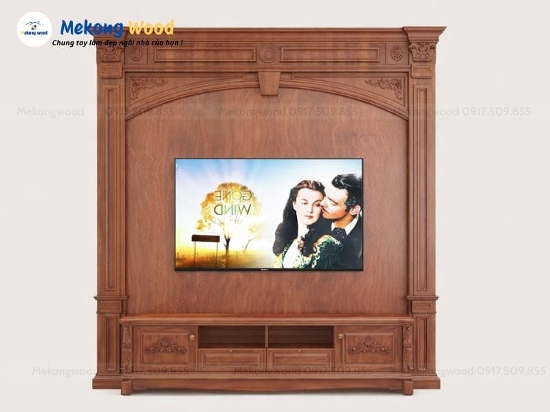 vach-tivi-tan-co-dien-phong-khach-hien-dai Mẫu thiết kế vách tivi tân cổ điển gỗ ự nhiên