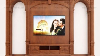 Mẫu vách tivi tân cổ điển gỗ tự nhiên