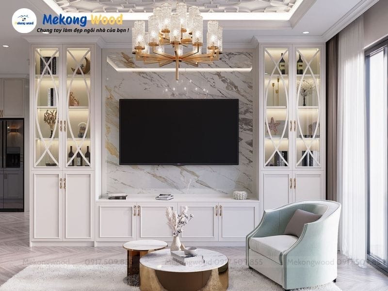 hình ảnh vách tivi tân cổ điển phòng khách