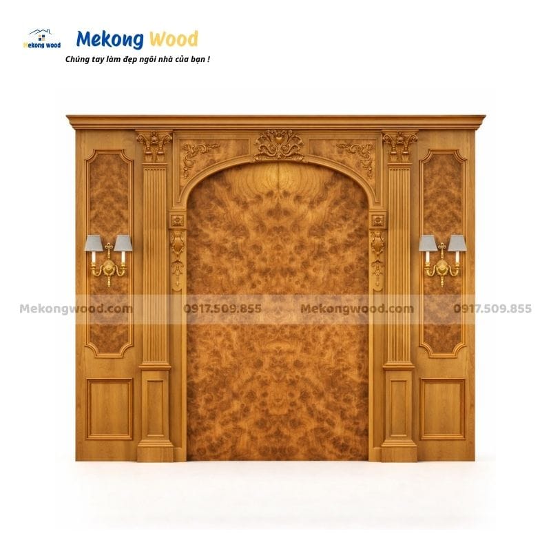 Vách tivi tân cổ điển dành cho phòng khách nhà phố và biệt thự