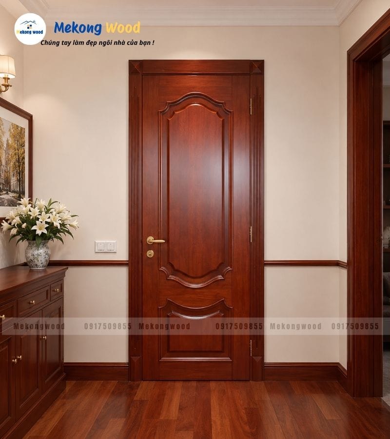 Mẫu cửa phòng bằng gỗ căm xe với màu sắc nâu trầm