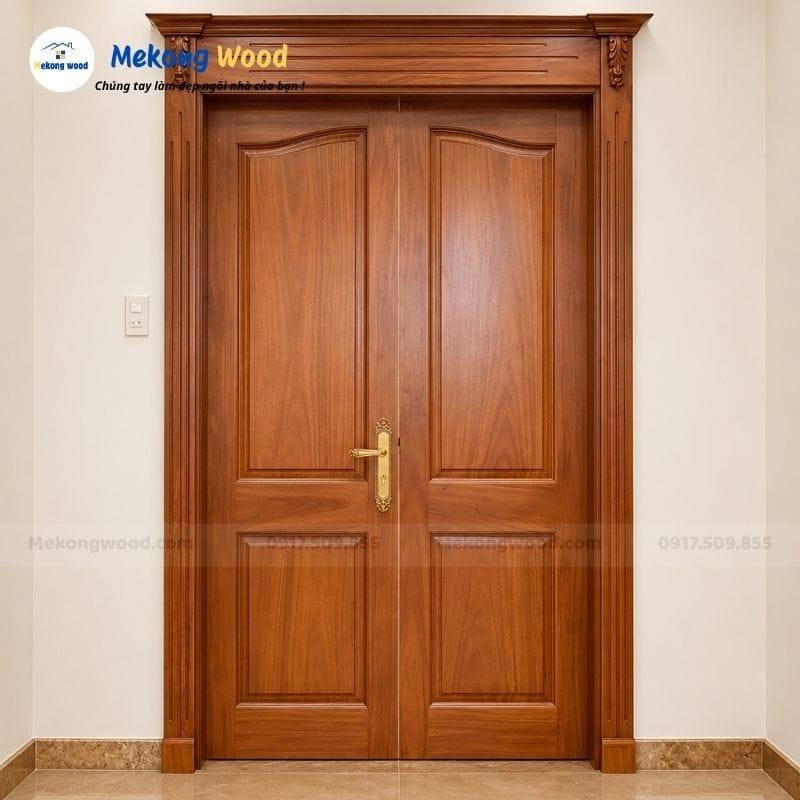 Hình ảnh cửa phòng 2 cánh gỗ gõ đỏ