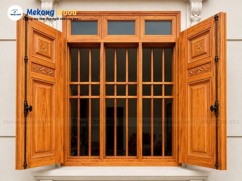 Mẫu cửa gỗ 2 cánh dành cho nhà phố hoặc biệt thự