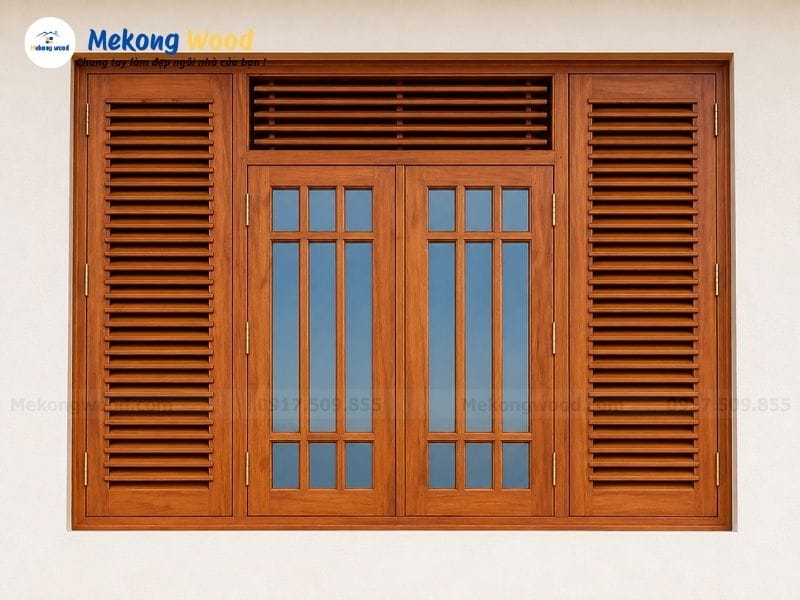 Mẫu thiết kế cửa sổ gỗ 4 cánh đẹp