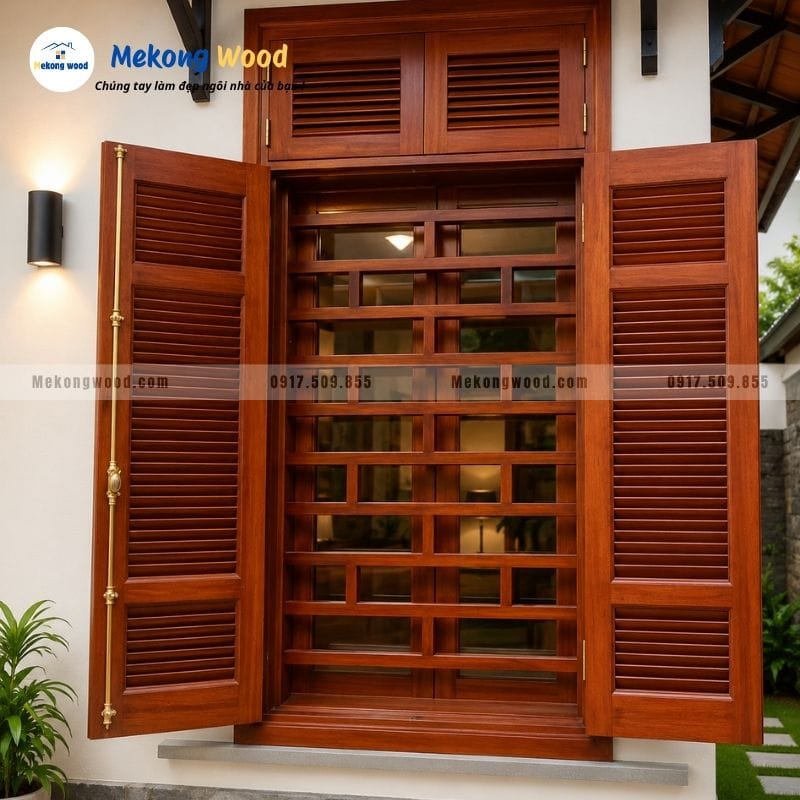 Hình ảnh mẫu cửa sổ gỗ tự nhiên 2 cánh kiểu chớp