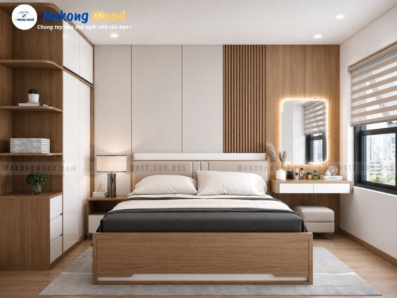 TRang trí vách đầu giường với tấm nhựa ốp tường pvc