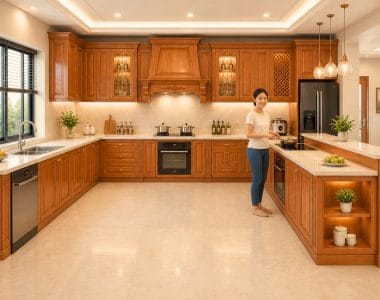 tủ bếp gỗ gõ đỏ