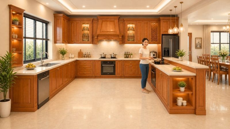 tủ bếp gỗ gõ đỏ