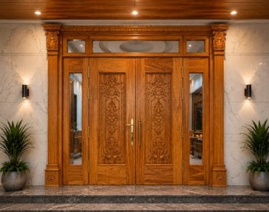 Hình ảnh cửa gỗ gõ đỏ 4 cánh sang trọng-mekongwood