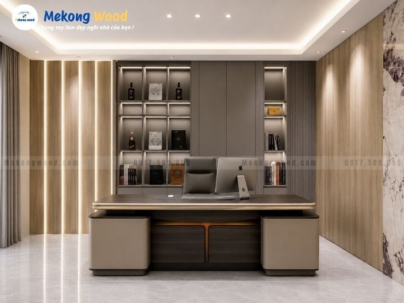 Hình ảnh mẫu phòng làm việc ốp tường hiện đại