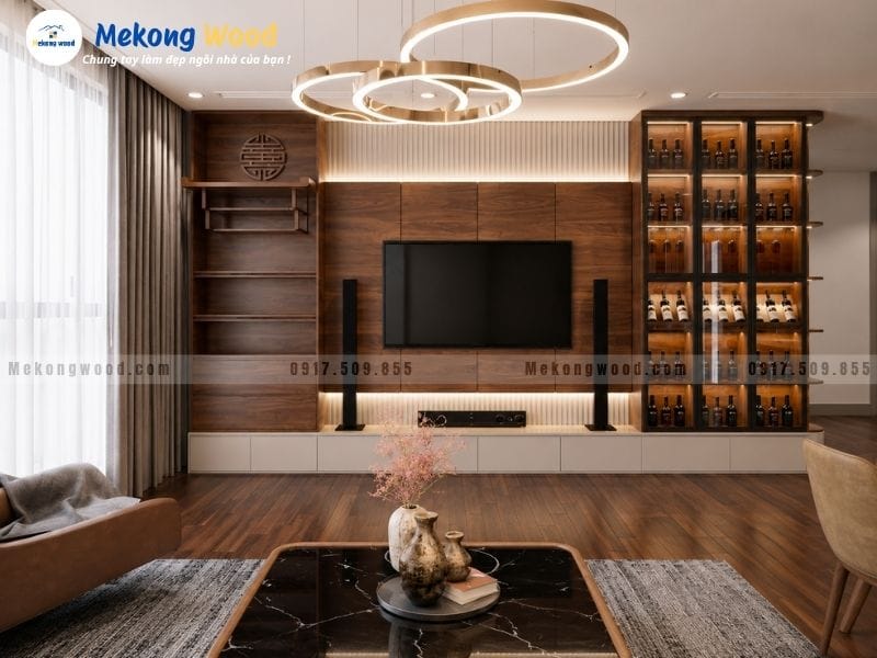 Mẫu thiết kế nội thất phòng khách chung cư tối giản tiết kiêm chi phí