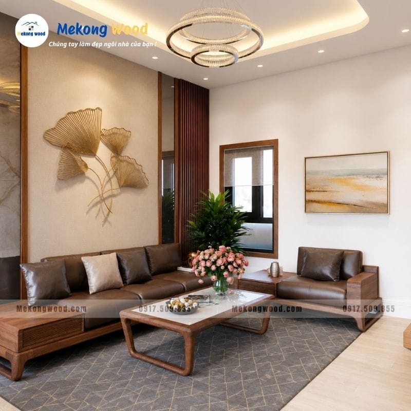 Thiết kế nội thất phòng khách cho căn hộ nhà phố nhỏ bằng cách sử dụng sofa nhỏ và decor tranh trên tường