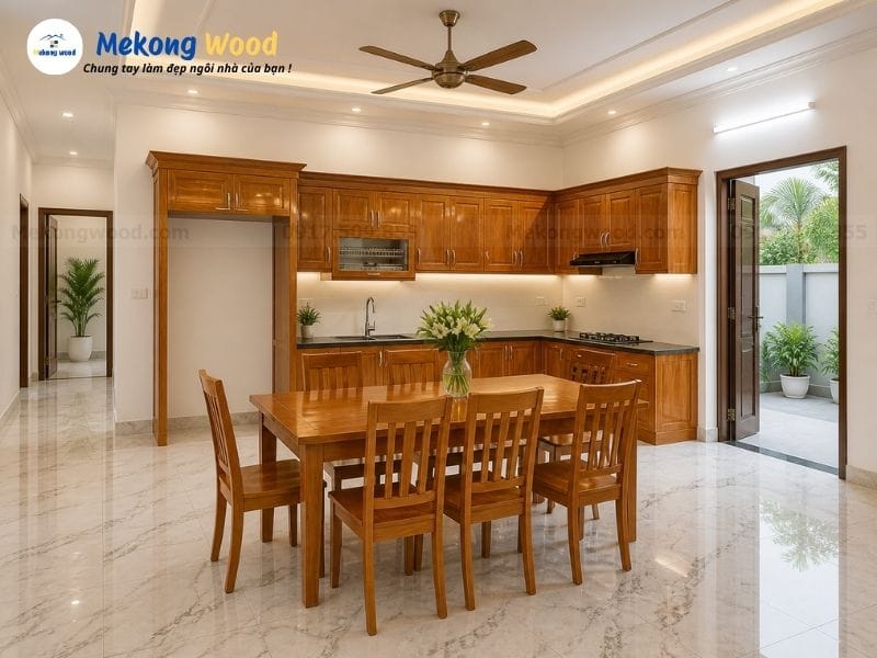 Mẫu thiết kế tủ bếp gỗ gõ đỏ
