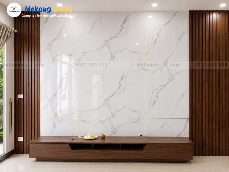 Thiết kế và trang trí phòng khách bằng tấm ốp tường nhựa pvc