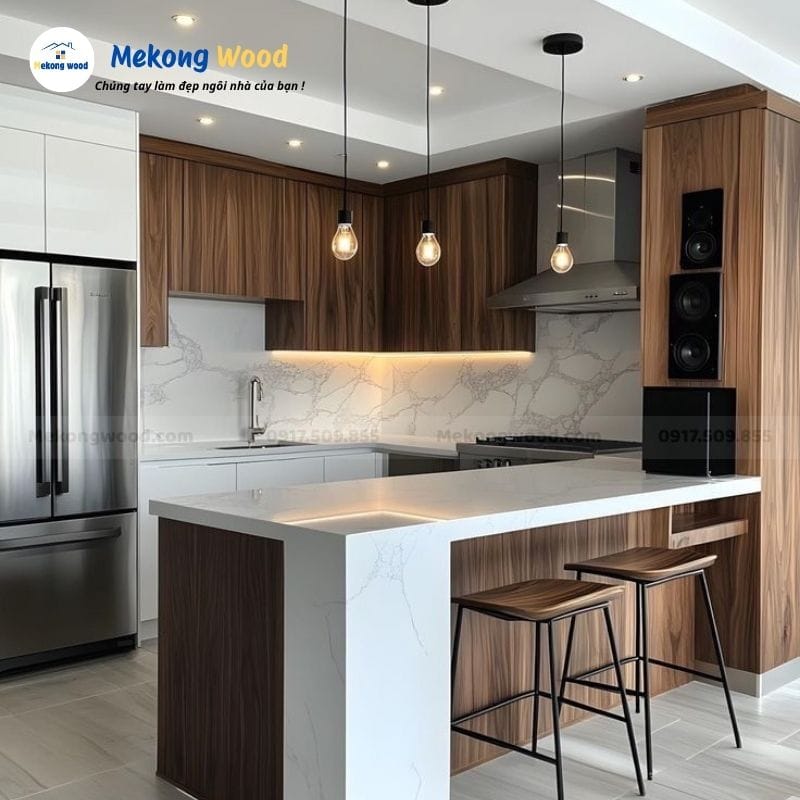 hình ảnh tủ bếp gỗ mdf phủ melamine nhỏ dành cho chung cư