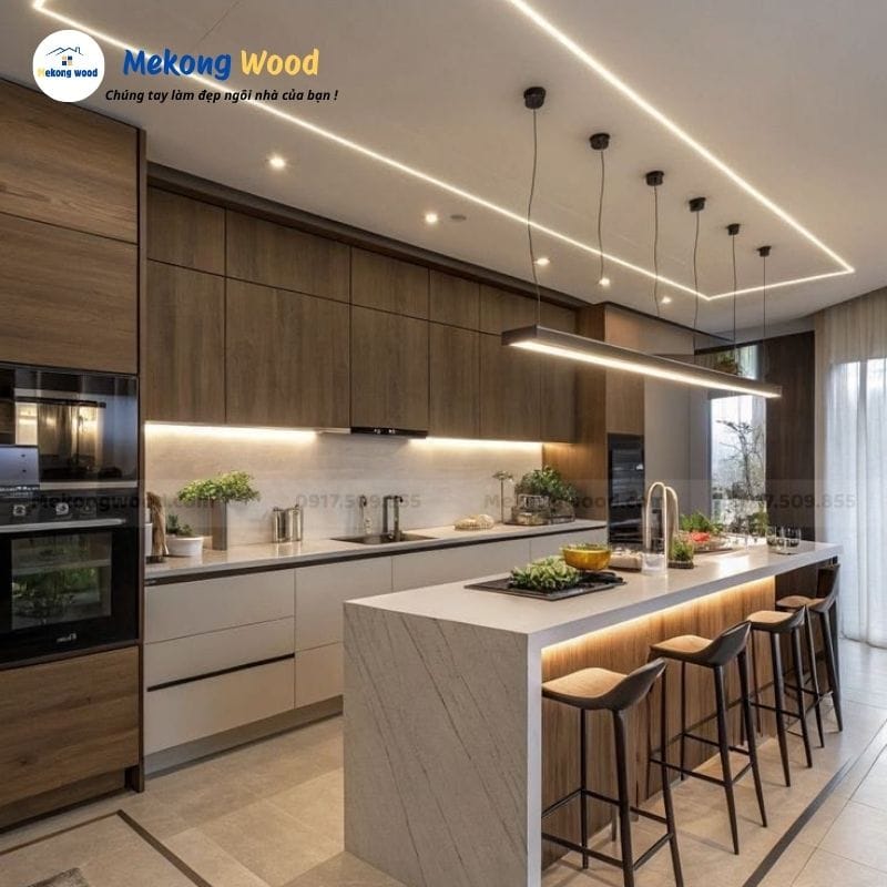 Thiết kế tủ bếp gỗ mdf melamine dành cho nhà phố
